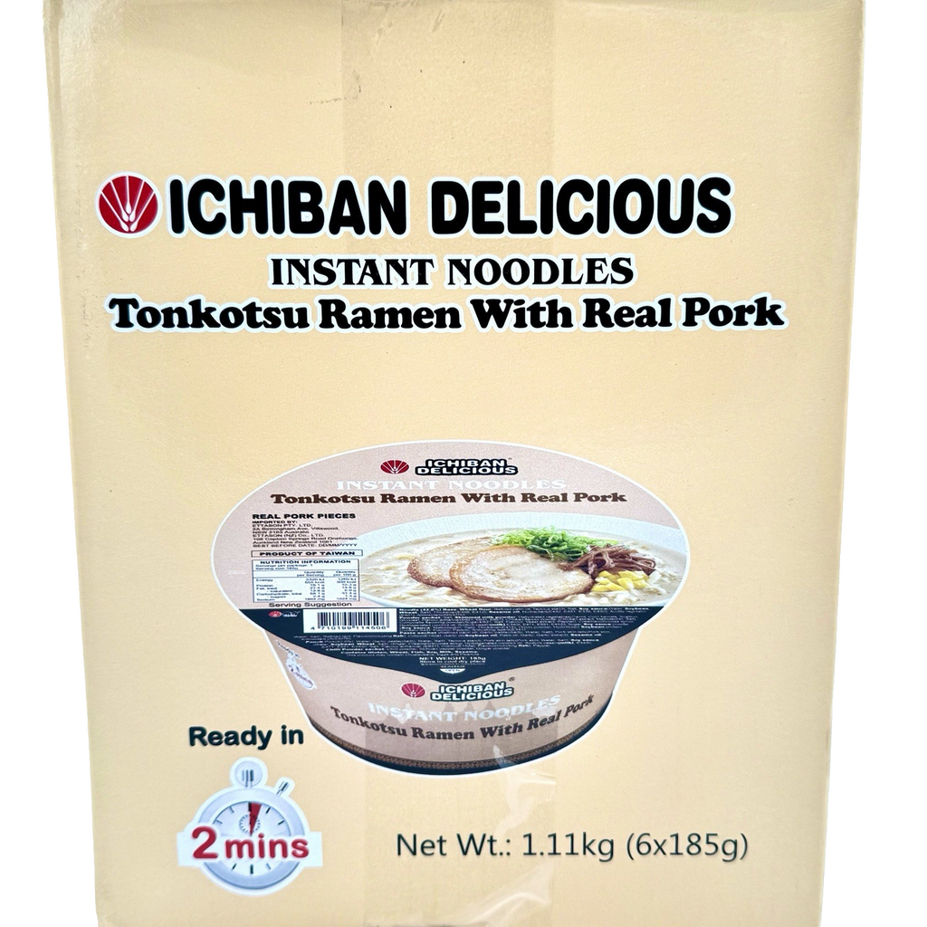 Ichiban Delicious Instant Bowl Noodles Tonkotsu Ramen with Real Pork 6x185g