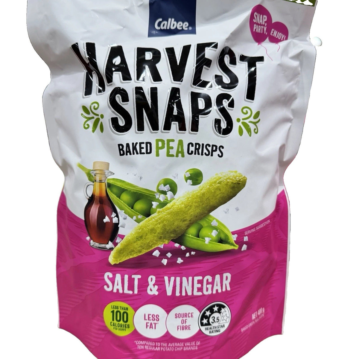 Calbee Harvest Snaps Salt & Vinegar Baked Pea Crisps Snack Chips 400g Big Pack