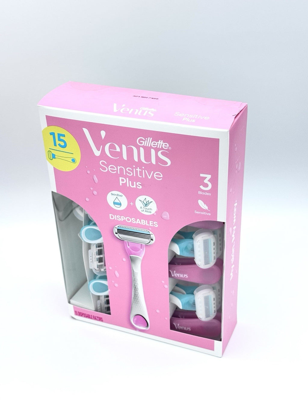Gillette Venus Sensitive Plus Disposable Razor, 15 Count, 3 Blades Skin Elixir