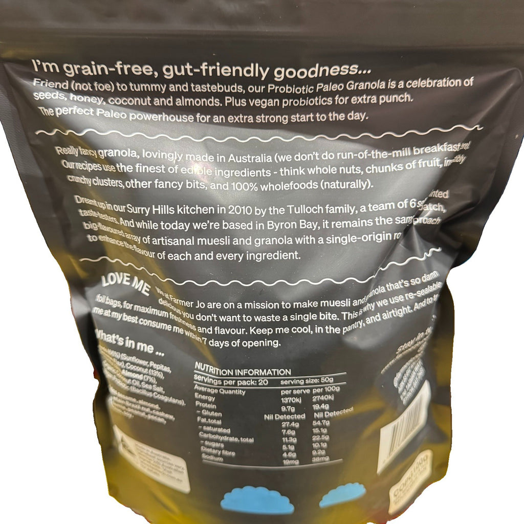 2 PACK x Farmer Jo Paleo Probiotic Granola 1KG with Honey, Coconut & Almond