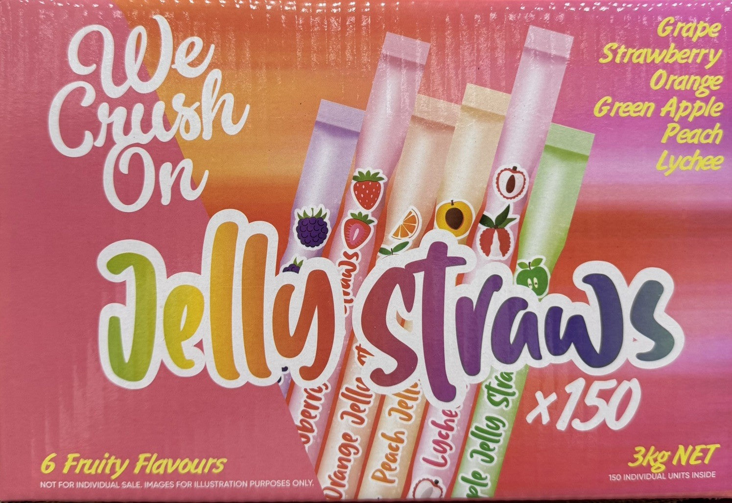 We Crush On 6 Fruit Jelly Straws Sticks 3kg, 150-Pack, Fun & Fruity Chewy Treats