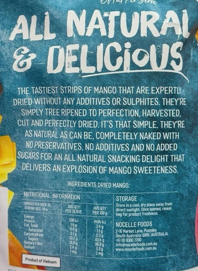 Nature's Delight 100% Natural Dried Mango 1kg No Added Sugar Snack Fruit Strips