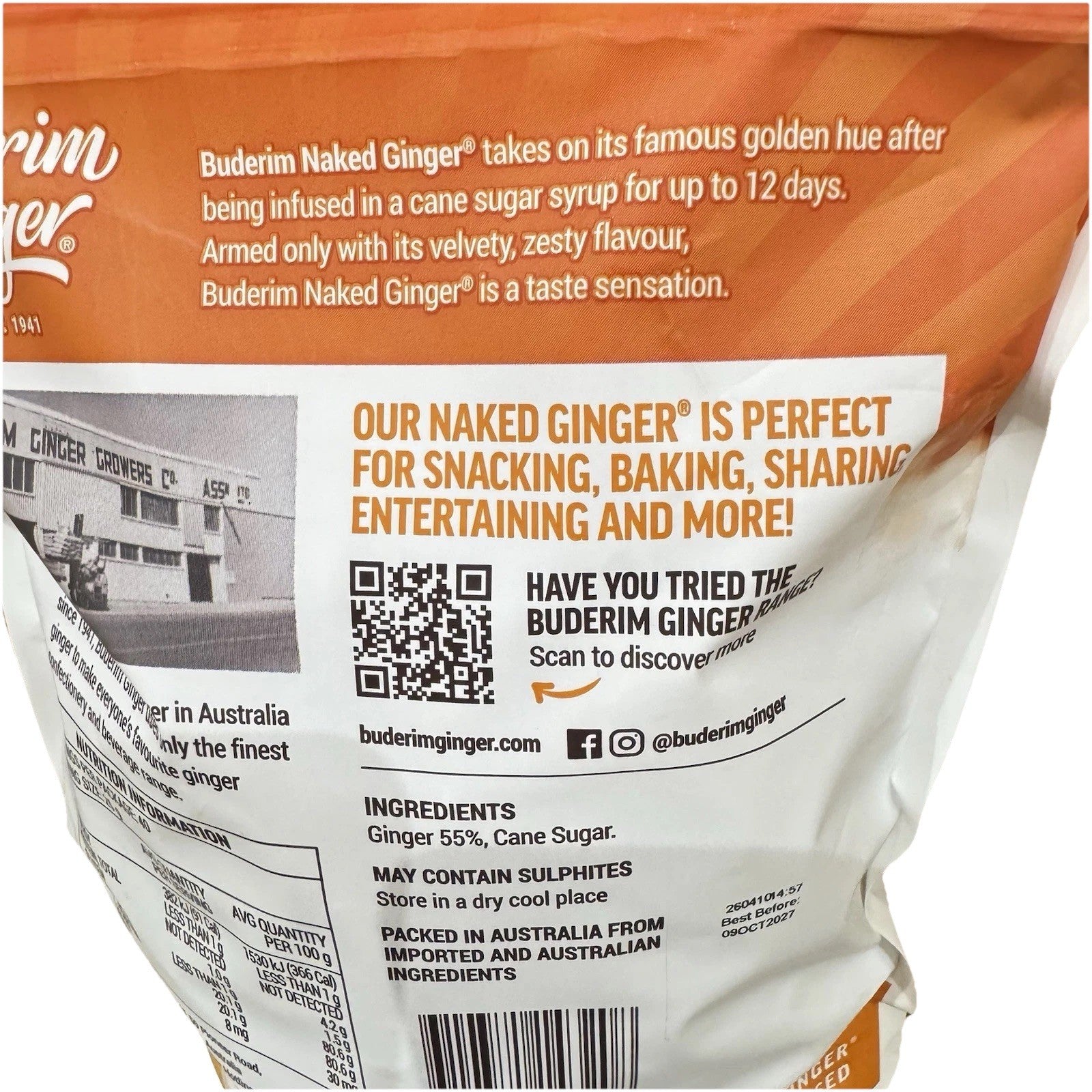 3PACK x Buderim Ginger Naked Ginger Deliciously Uncrystallised 1kg Perfect Snack