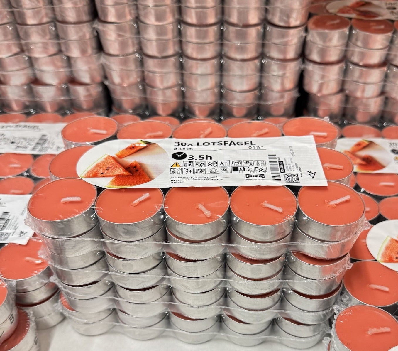 120pk x Ikea Lotsfagel Scented tealight, Watermelon bright pink, 3.5 hr