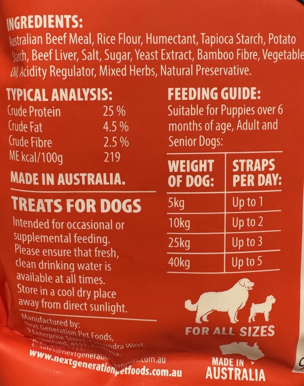Snack-its Beef Flavoured Dog Snack Straps Treats1.35kg Australia Made Real Meat