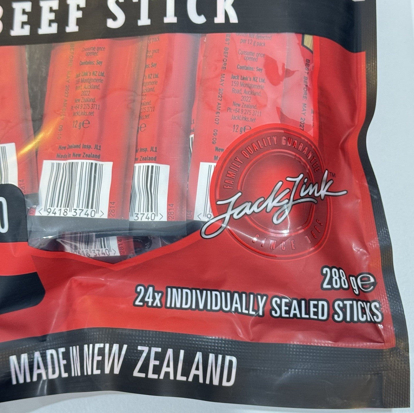 2 x Jack Link's Original Beef Jerky Stick 24x12g Protein Smoked Meat Snack 288g