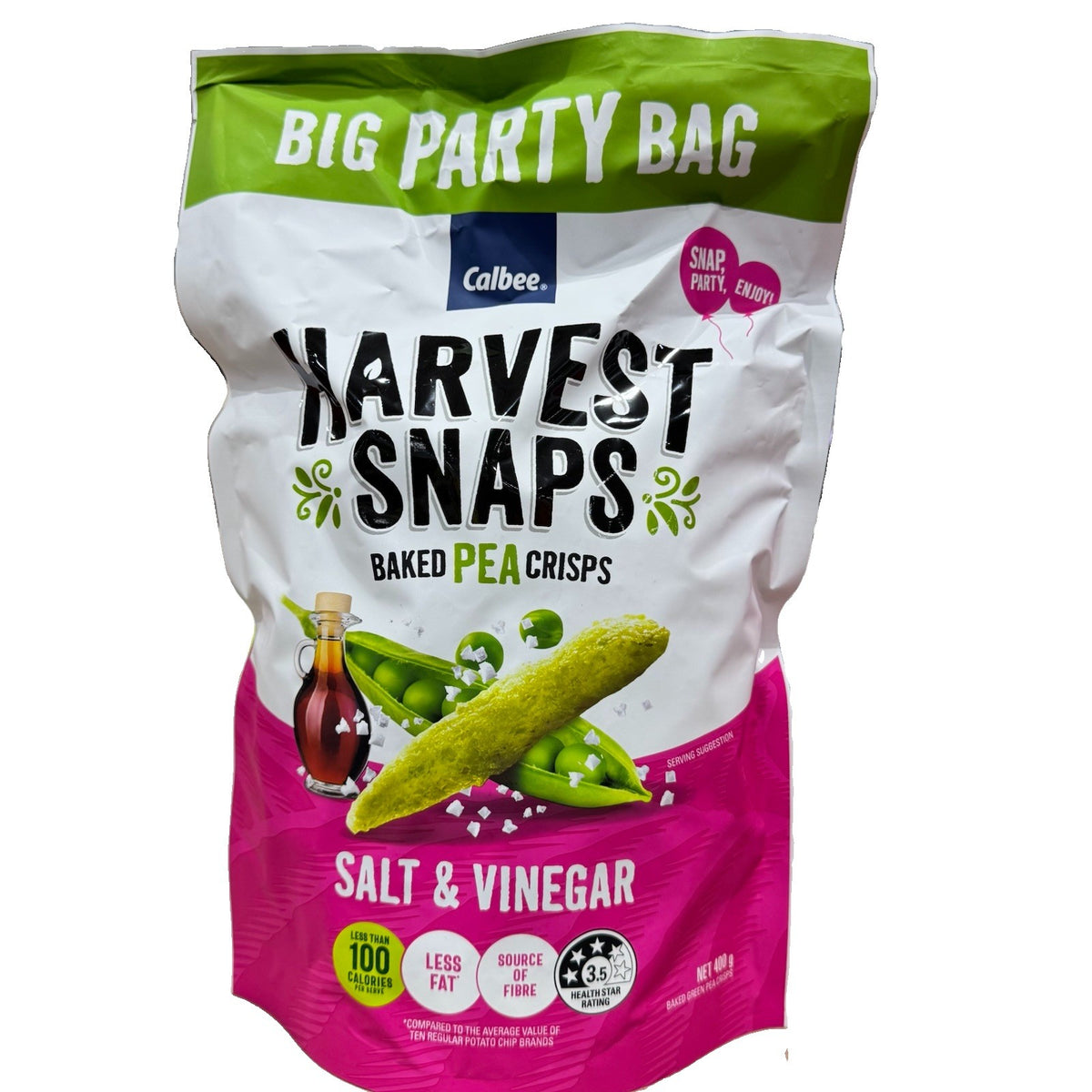 Calbee Harvest Snaps Salt & Vinegar Baked Pea Crisps Snack Chips 400g Big Pack