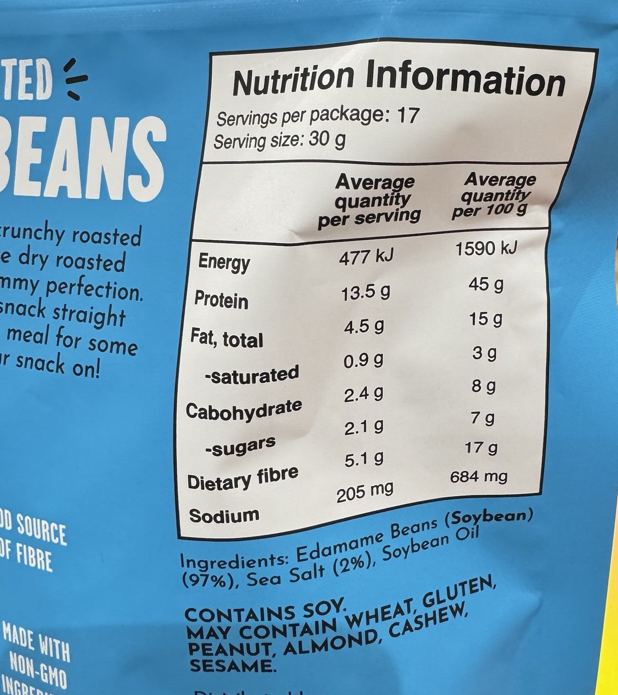 The Only Bean Crunchy Roasted Edamame Beans 510g Protein Snack Non-GMO Vegan