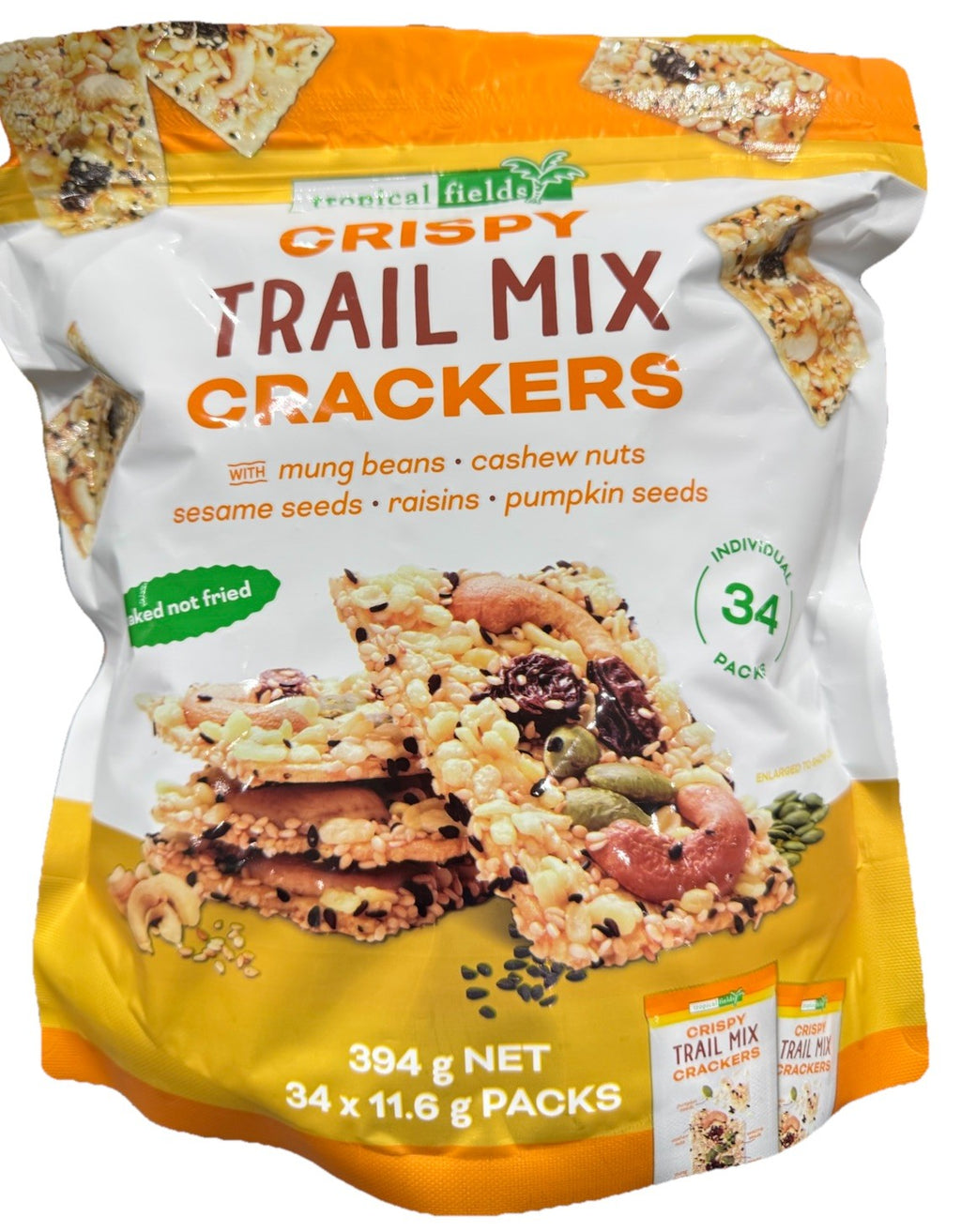 Tropical Fields 34-Pack Crispy Baked Trail Mix Crackers 394g with Nuts and Seeds