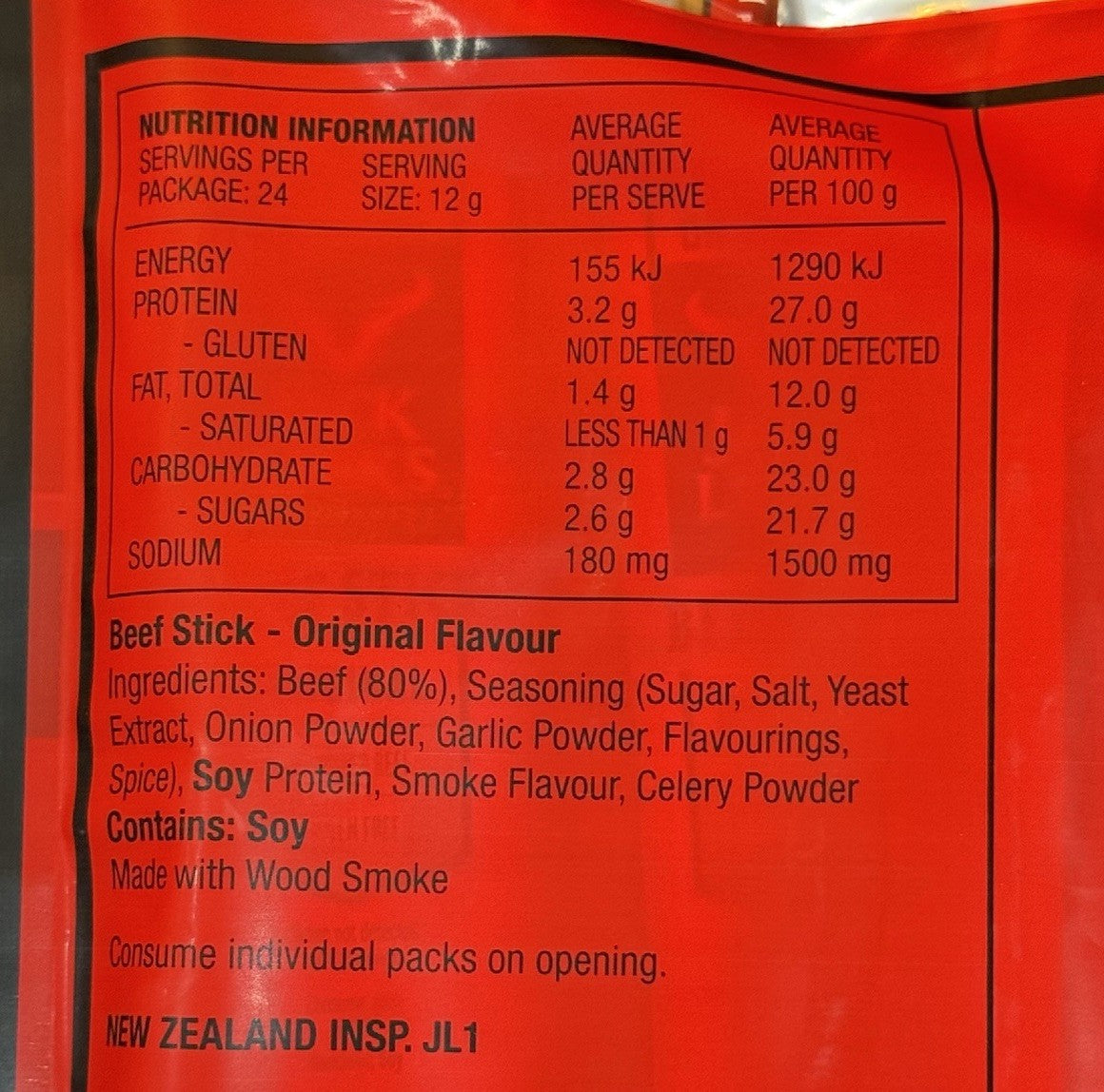 2 x Jack Link's Original Beef Jerky Stick 24x12g Protein Smoked Meat Snack 288g