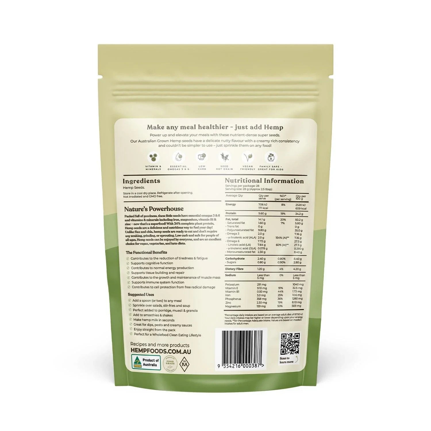 Essential Hemp Foods Australia Organic Hemp Seeds Hulled 800g, Protein, *New*