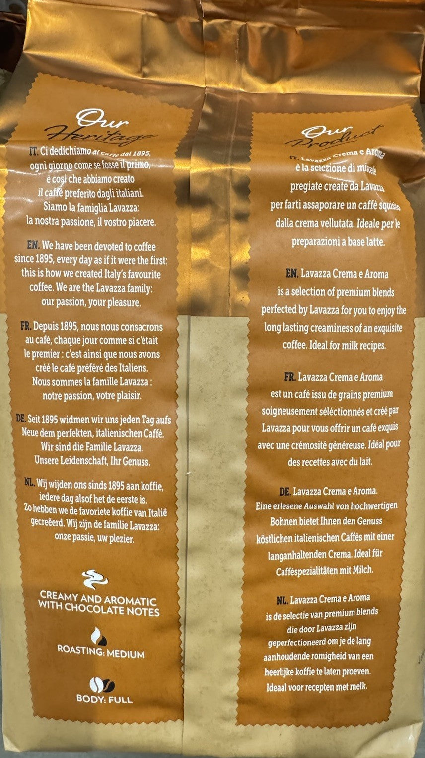 Lavazza Crema E Aroma, Medium Roast Coffee Beans 1kg Arabica & Robusta