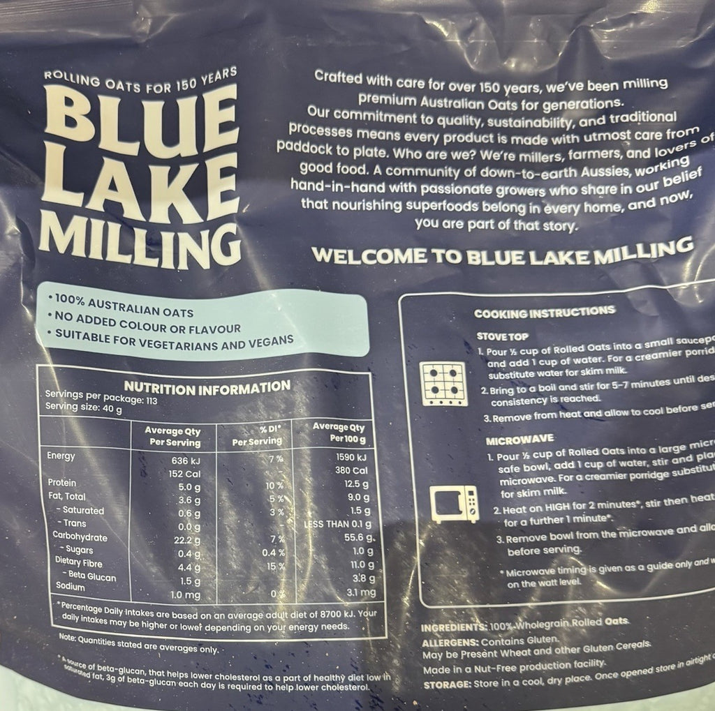 4.54KG x Blue Lake Milling Rolled Oats 100% Australian Oats No Added Colour Bulk