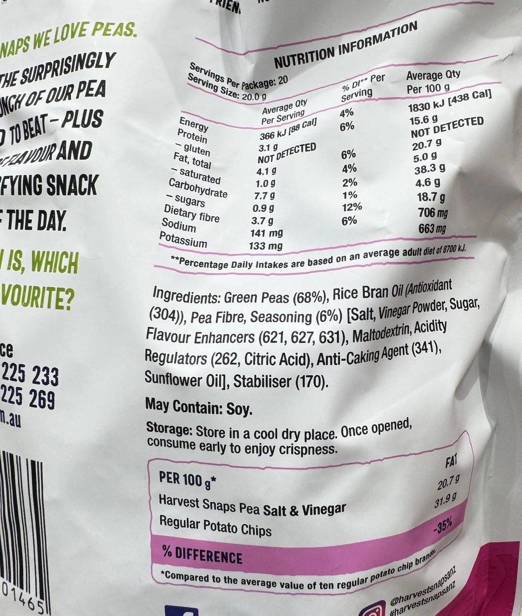 Calbee Harvest Snaps Salt & Vinegar Baked Pea Crisps Snack Chips 400g Big Pack