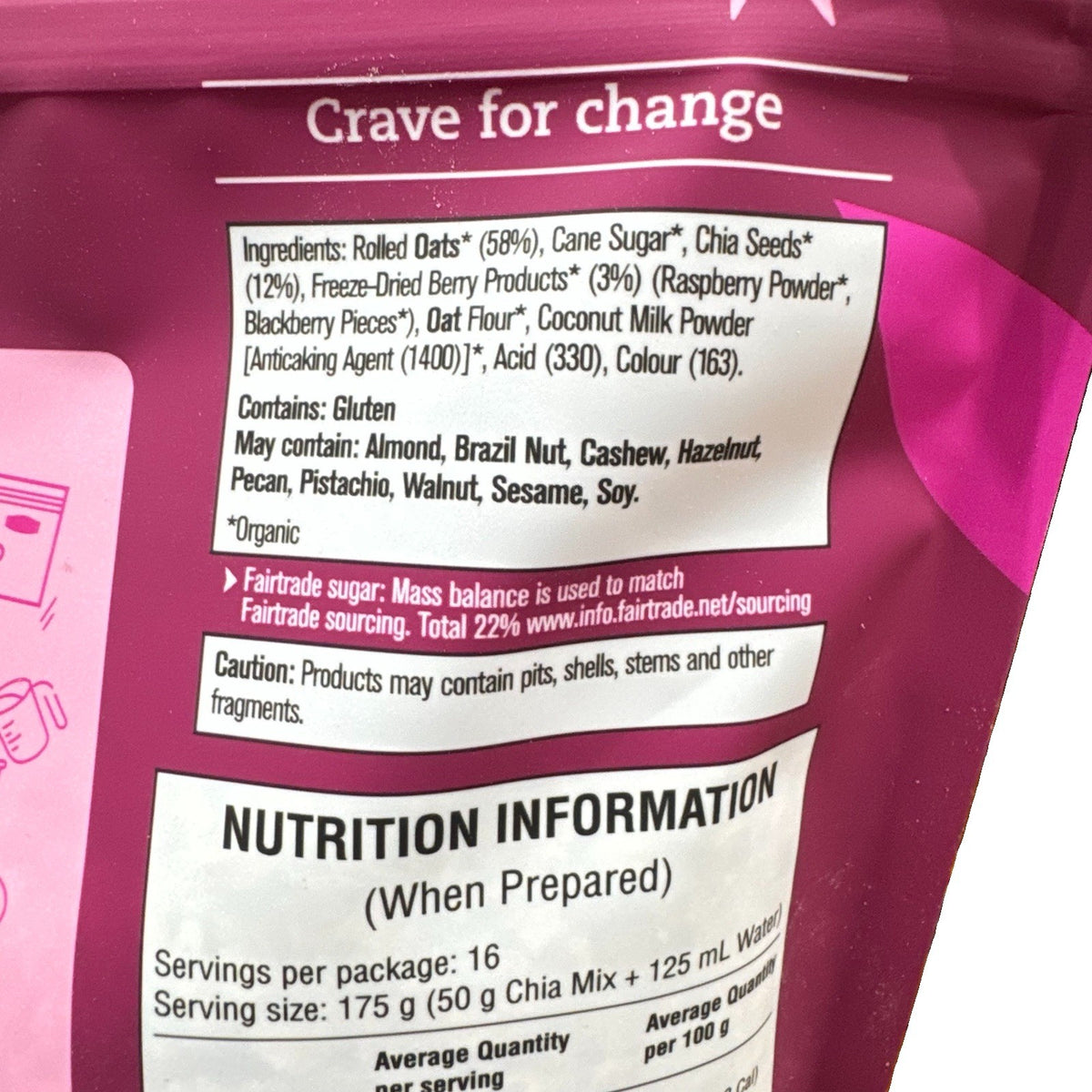Prana Organic Overnight Chia & Oats Berry Fairy 800g Healthy Breakfast Vegan