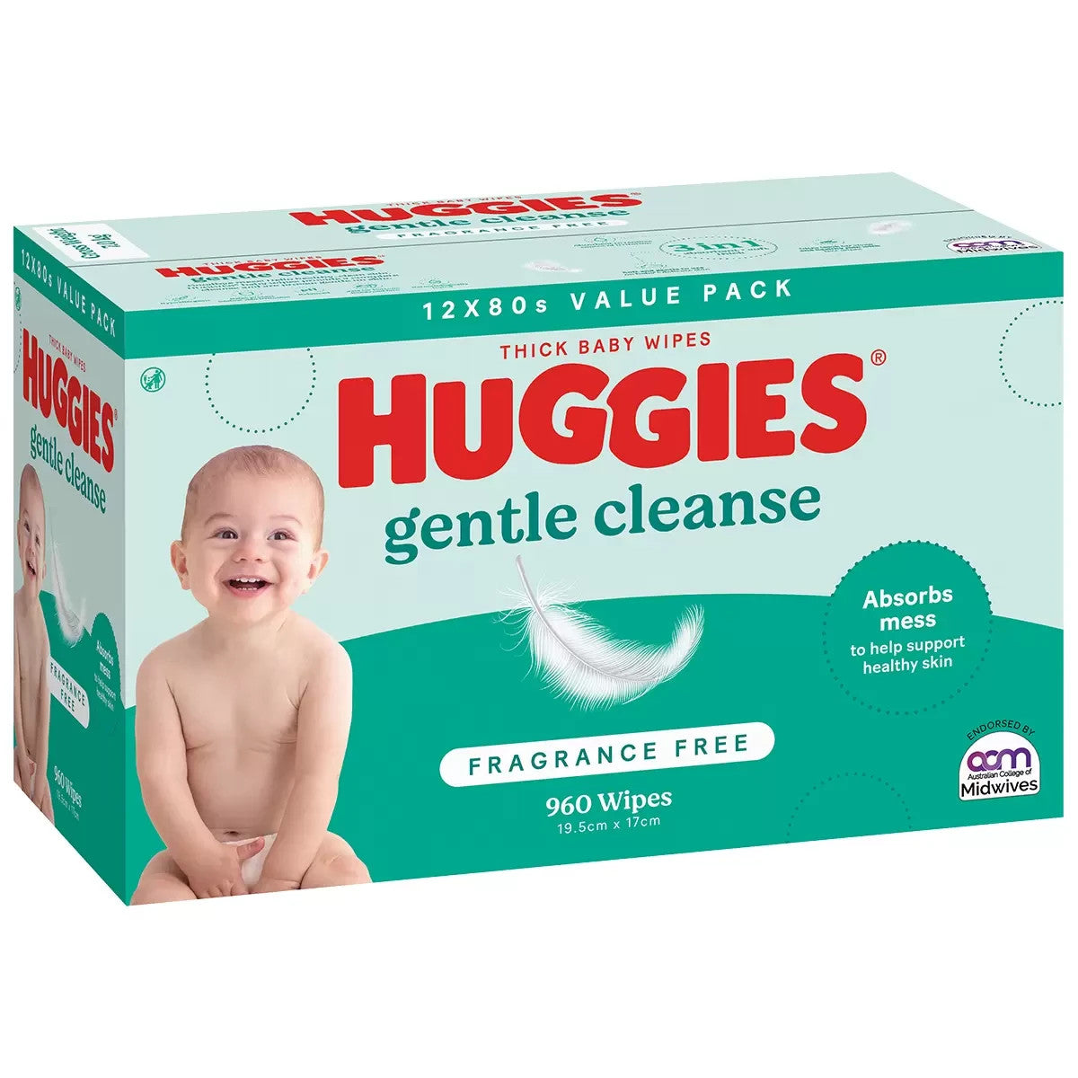 BOX 960 HUGGIES Thick Baby Wet Wipes Bulk Mega Pack Fragrance Free (12x80 Wipes)