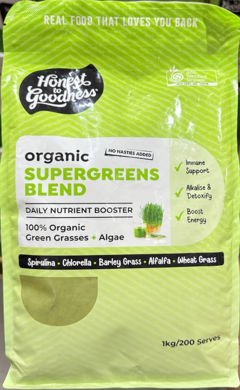 Honest to Goodness Organic Supergreens Blend Powder 1kg, Daily Nutrient Booster