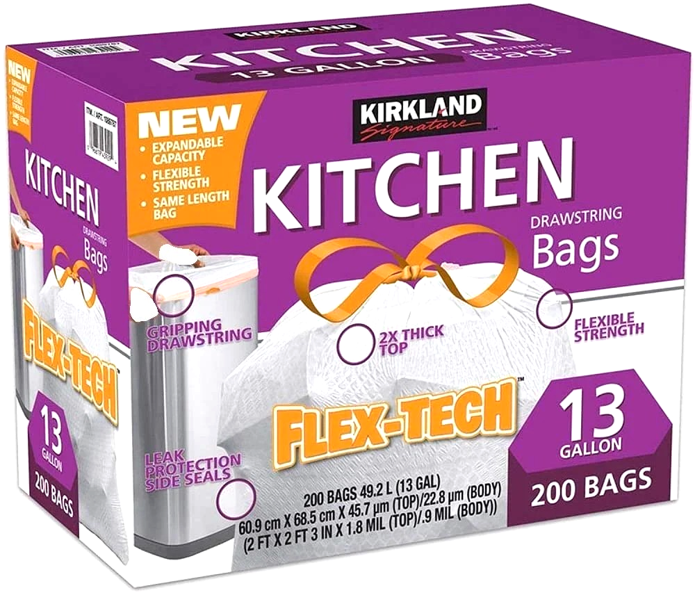 1x Kirkland Signature Drawstring Bags Kitchen Garbage Bags 13 Gallon 200 Bags