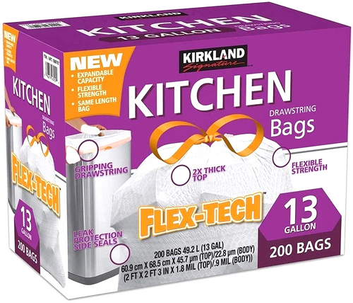 1x Kirkland Signature Drawstring Bags Kitchen Garbage Bags 13 Gallon 200 Bags