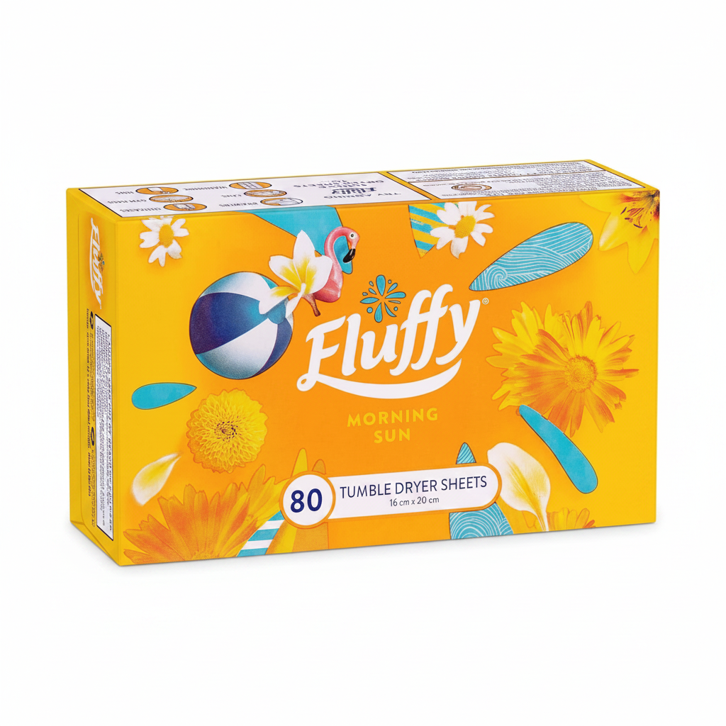 Fluffy Laundry Dryer Sheets 80pk Morning Sun Fragrance Softens Reduces Static