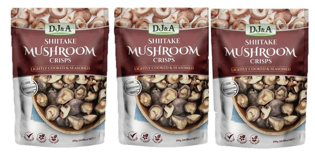 3 Pack x DJ&A Shiitake Mushroom Crisps 300g Lightly Cooked & Seasoned Value Pack