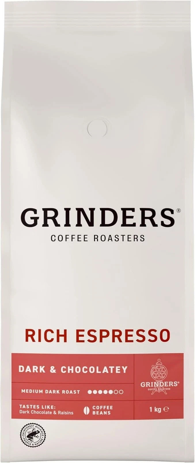 Grinders Rich Espresso Coffee Whole Beans, 1kg, Medium Dark Roast & Chocolatey