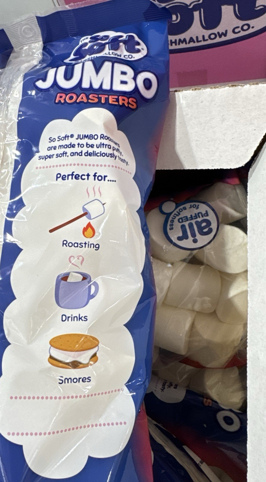 Pack of 2 X SO Soft Jumbo Roasters Marshmallows 800g for Roasting, Drink,Smores