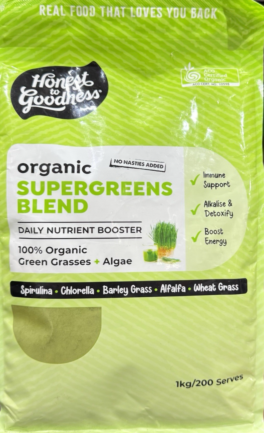 Honest to Goodness Organic Supergreens Blend Powder 1kg, Daily Nutrient Booster