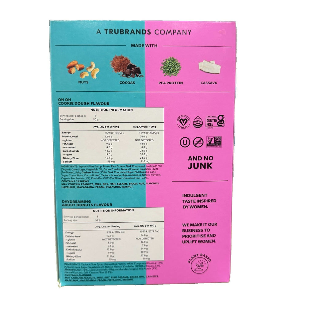 TRUBAR Plant Based Protein Bar Cookie Dough & Donuts Variety Pack 16 Bars 800g