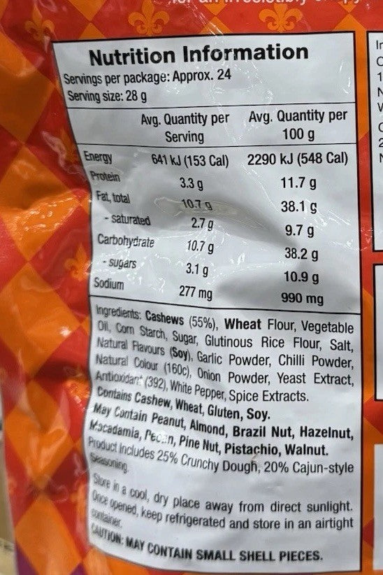 Cajun Cashews Crispy Cracker Coating 680g Crunchy Flavoured Nuts Snack Pantry