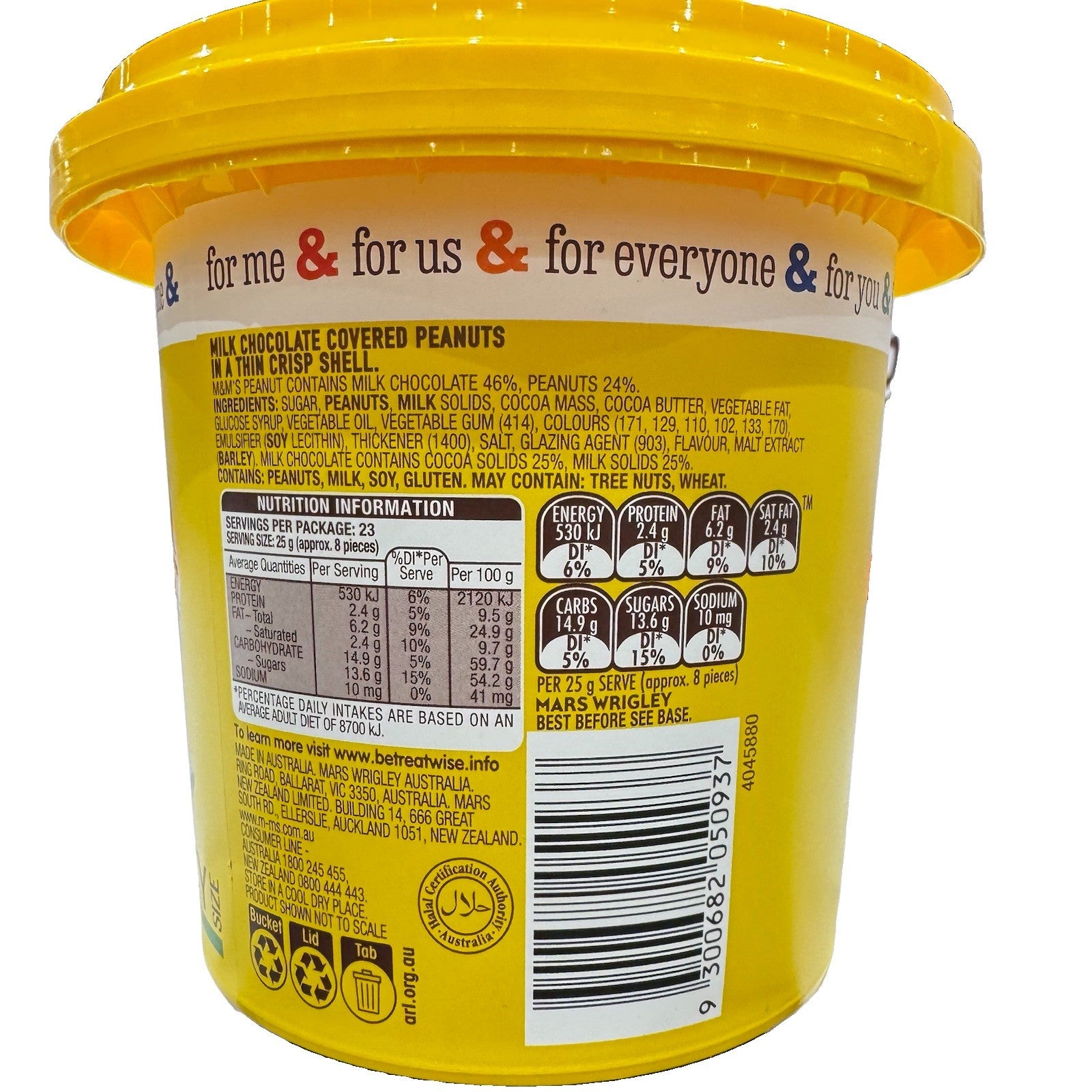 M&M's Peanut Chocolate Snack & Share Party Bucket 575g Lollies Candy Sweets