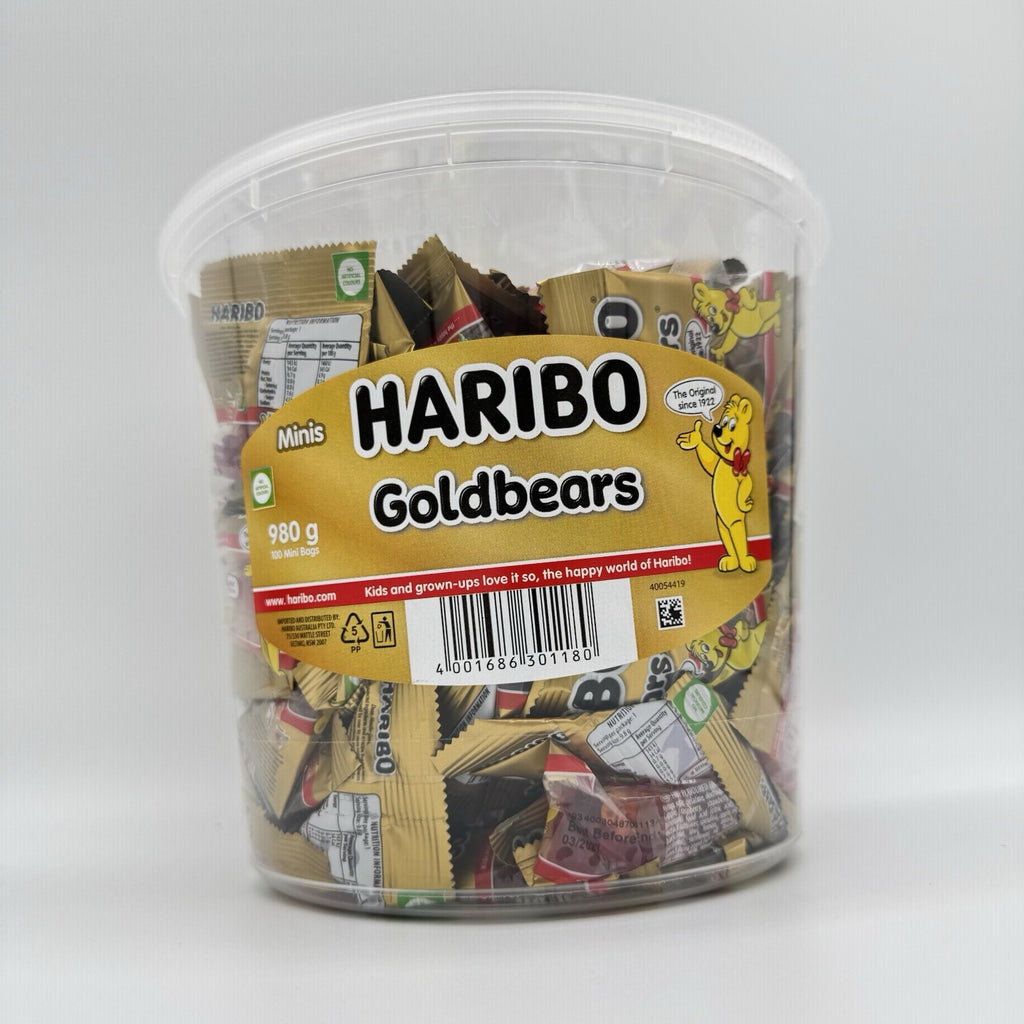 Haribo Goldbears Mini Bags Bucket - 100 Pieces of Gummy Candy Delight**