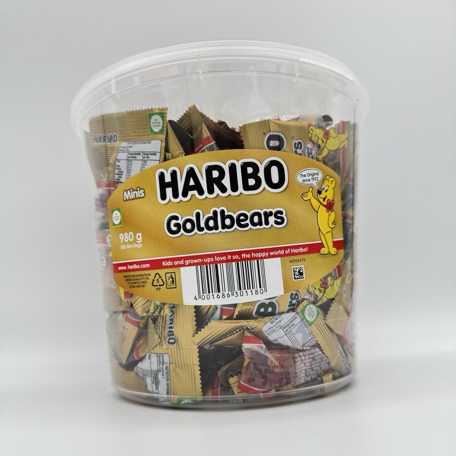 Haribo Goldbears Mini Bags Bucket - 100 Pieces of Gummy Candy Delight**