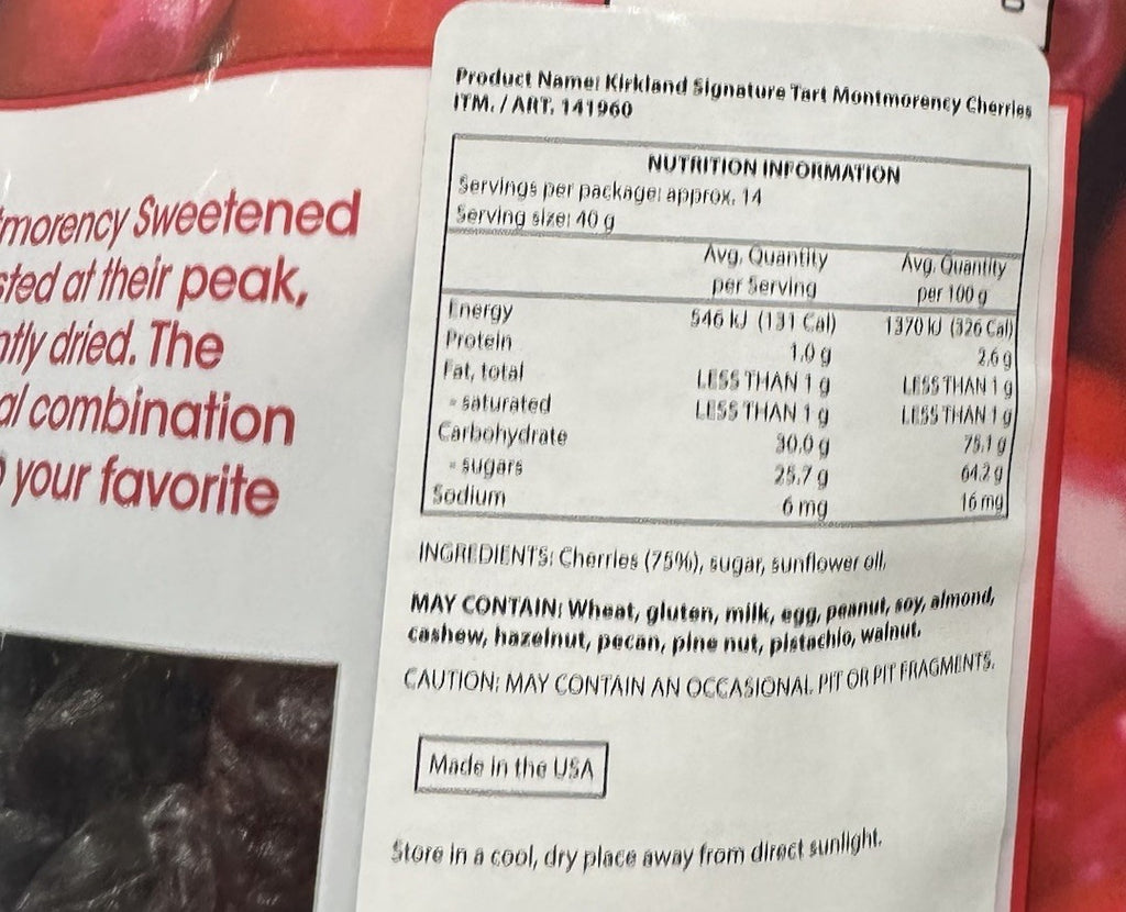 Kirkland Signature Whole Dried Tart Montmorency Cherries Sweetened 567g