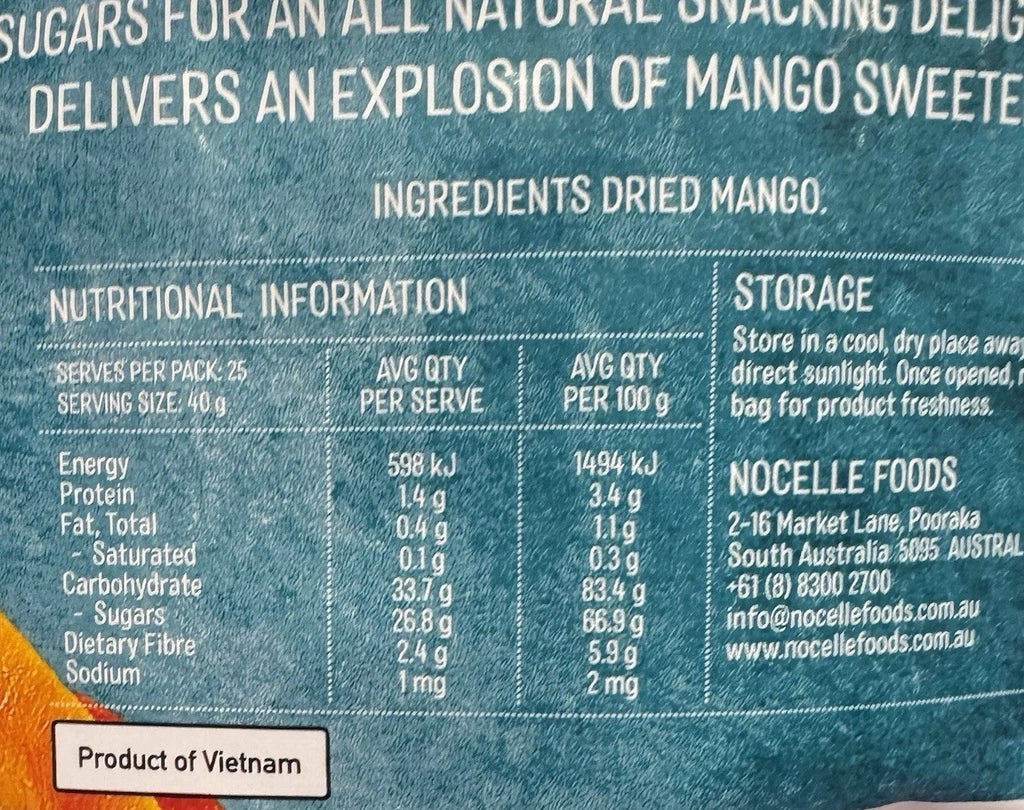 Nature's Delight 100% Natural Dried Mango 1kg No Added Sugar Snack Fruit Strips