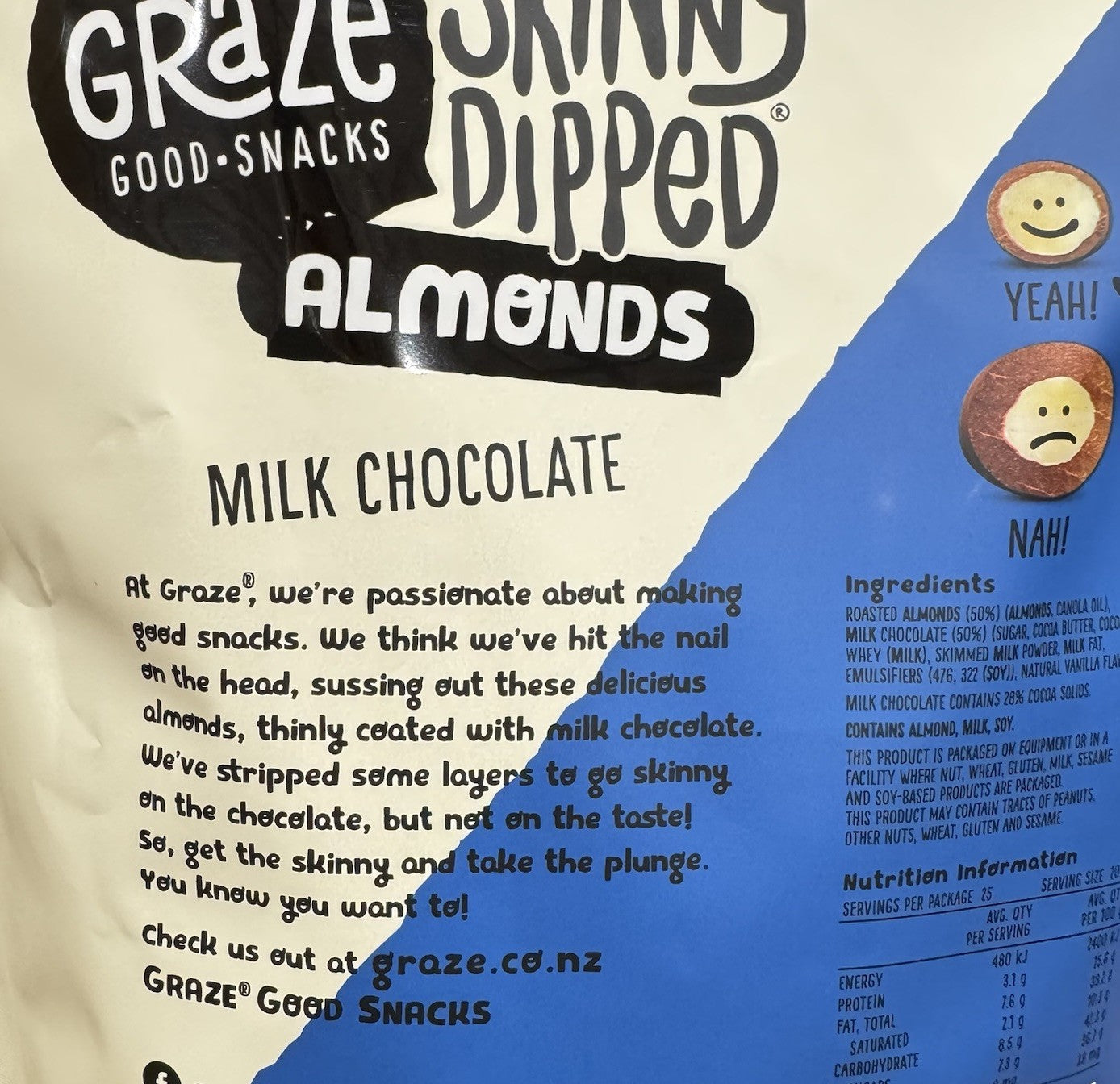 *NEW* Graze Skinny Dipped Almonds Milk Chocolate 500g Good Snacks