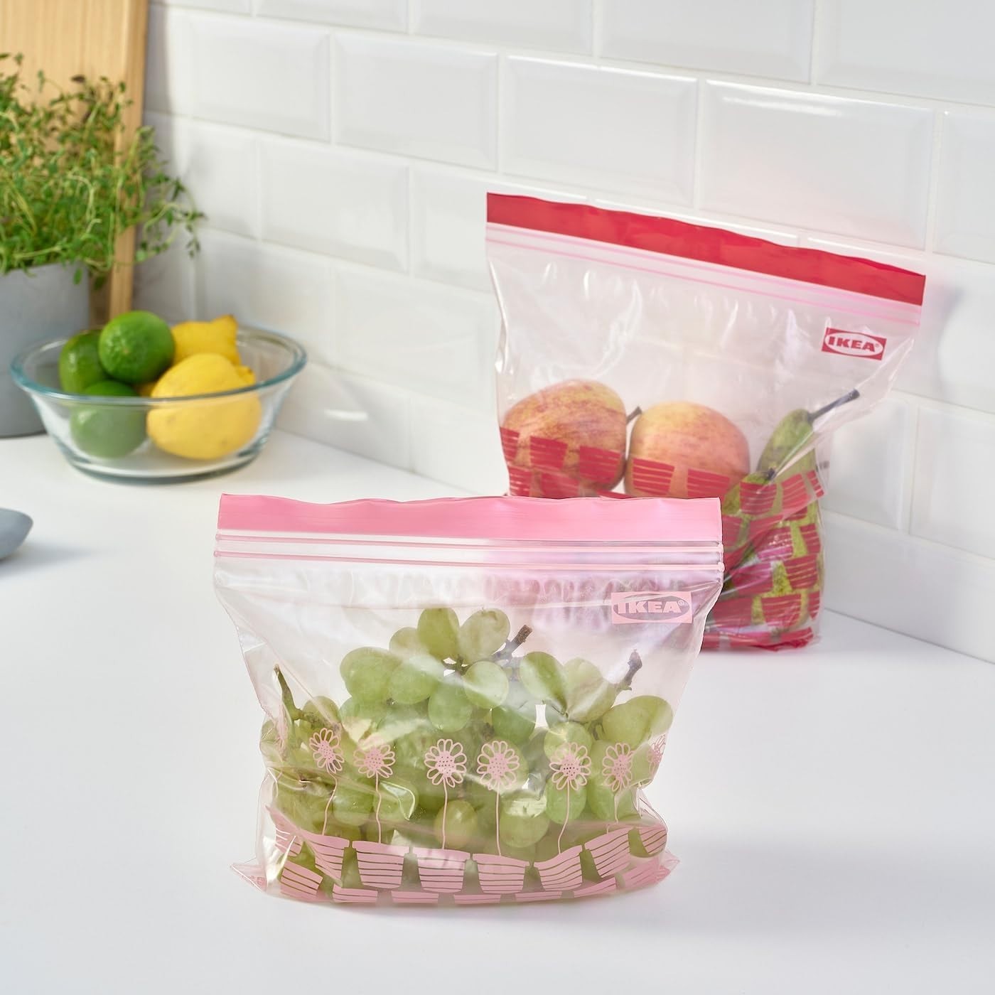 2 x IKEA ISTAD Freezer Bags Red Pink 100pk, Resealable Food,(50x1.2L & 50x2.5L)