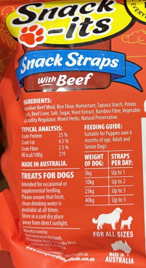 Snack-its Beef Flavoured Dog Snack Straps Treats1.35kg Australia Made Real Meat