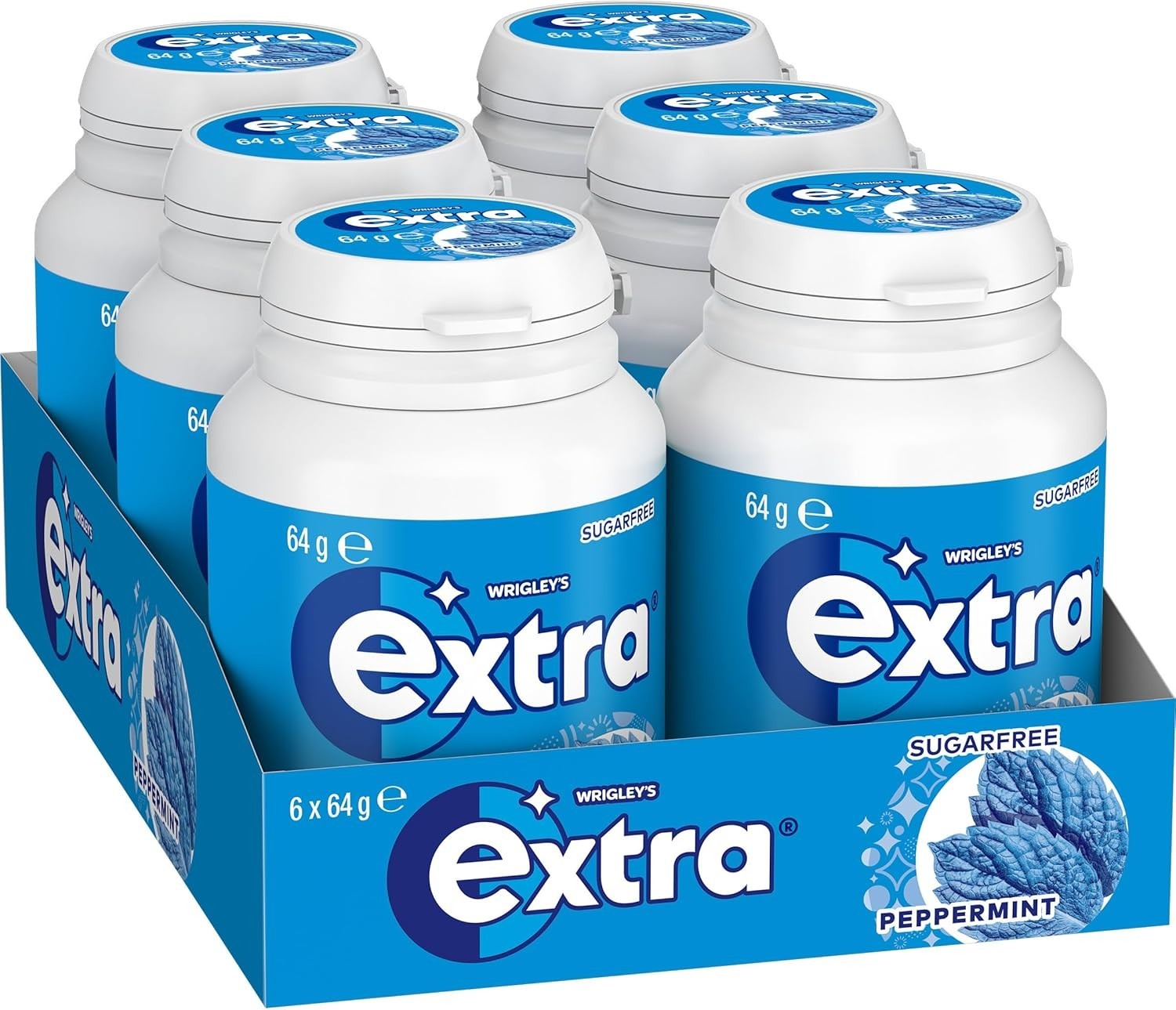Extra Peppermint,  64g Bottle (Case of 6), Sugar Free Chewing Gum, *Free Ship*