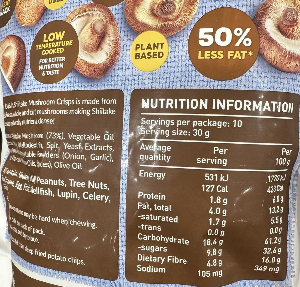 3 Pack x DJ&A Shiitake Mushroom Crisps 300g Lightly Cooked & Seasoned Value Pack