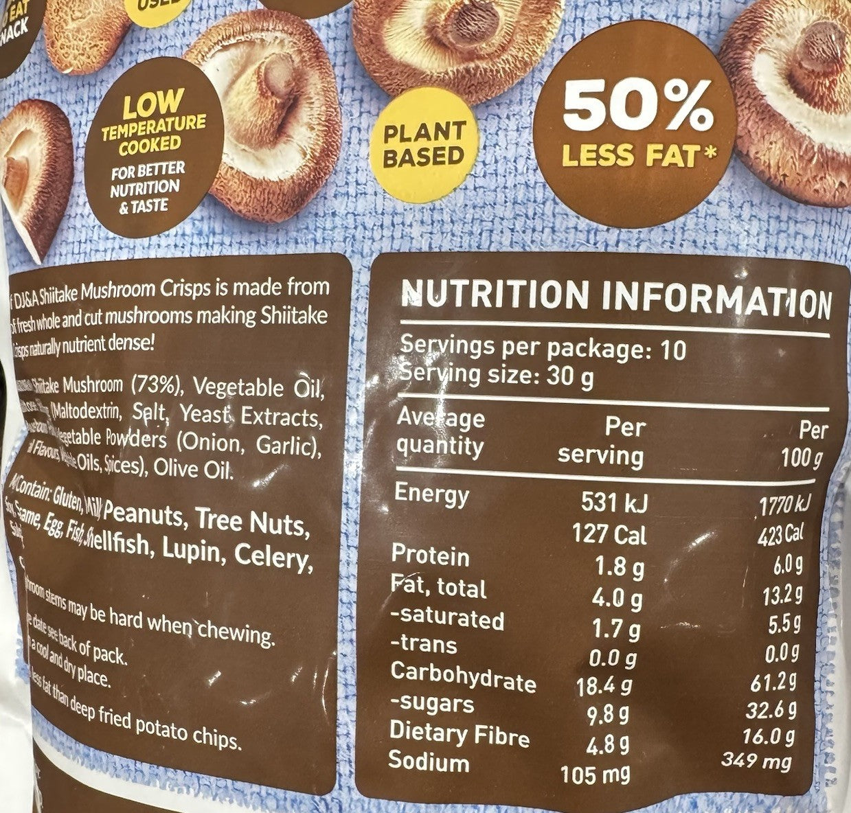 3 Pack x DJ&A Shiitake Mushroom Crisps 300g Lightly Cooked & Seasoned Value Pack