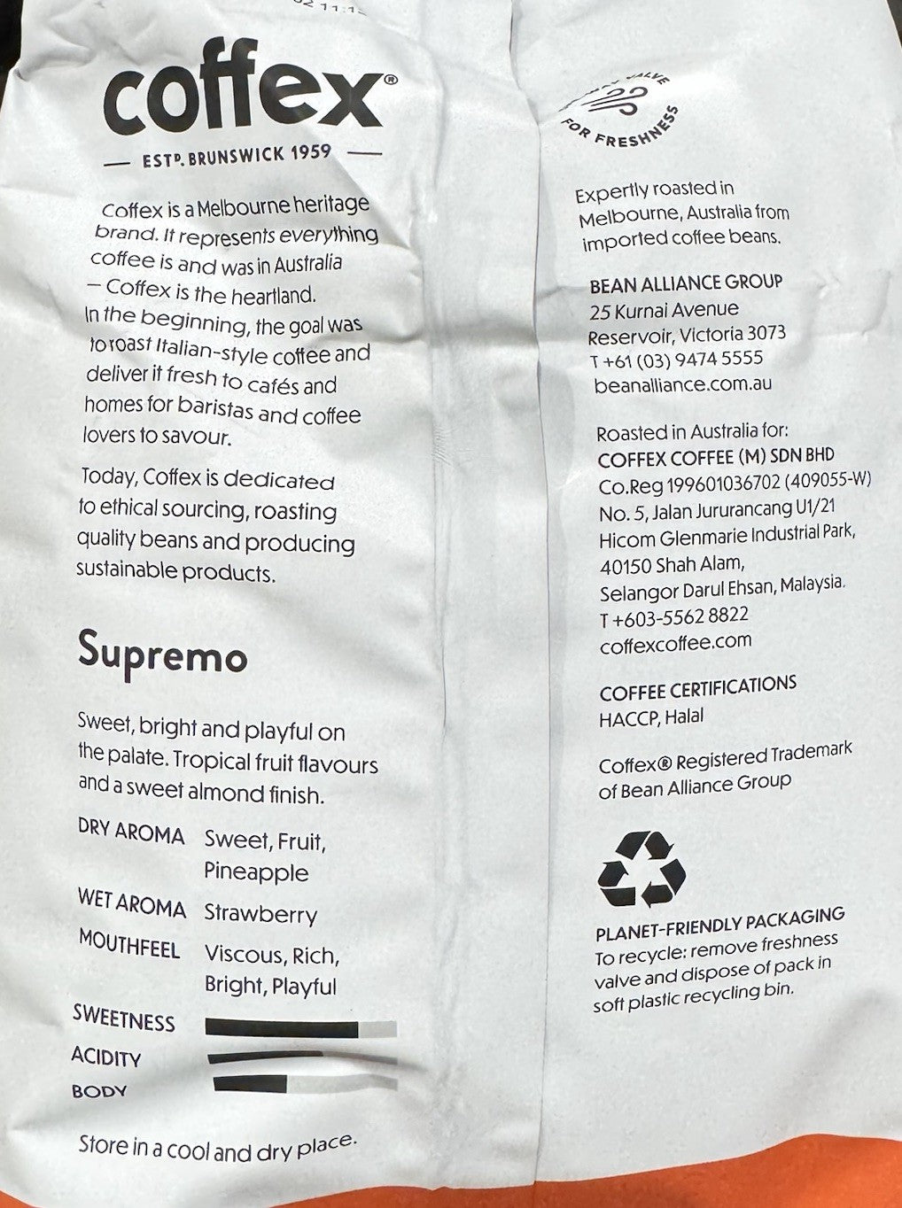 1kg x Coffex Supremo Blend 100% Arabica Whole Coffee Bean Roaster Medium Roast