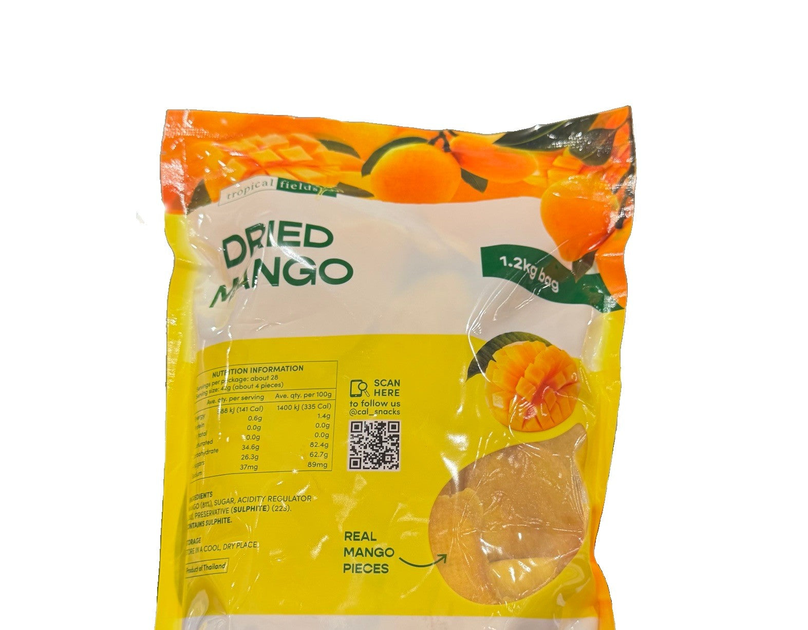 Tropical Fields Real Dried Mango Slices Healthy Snack Food 1.2kg Bag Pack