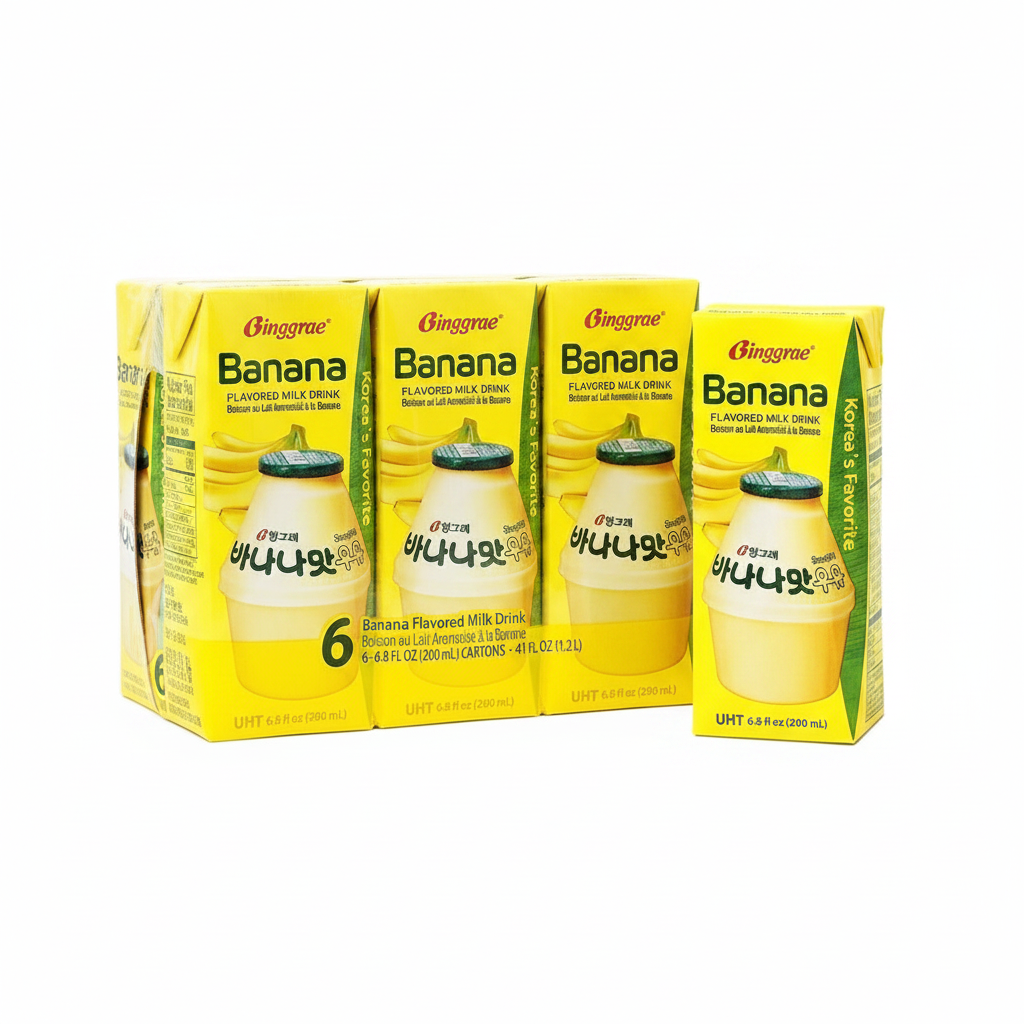 * No.1 * Binggrae Korean Banana Flavored Milk Drink (200ml) Pack of 6 *NEW*