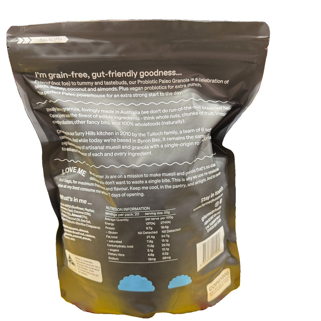 2 PACK x Farmer Jo Paleo Probiotic Granola 1KG with Honey, Coconut & Almond