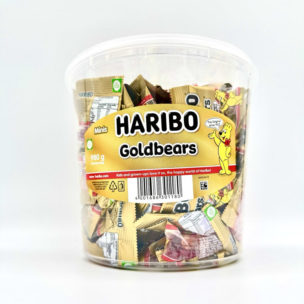 Haribo Goldbears Mini Bags Bucket - 100 Pieces of Gummy Candy Delight**