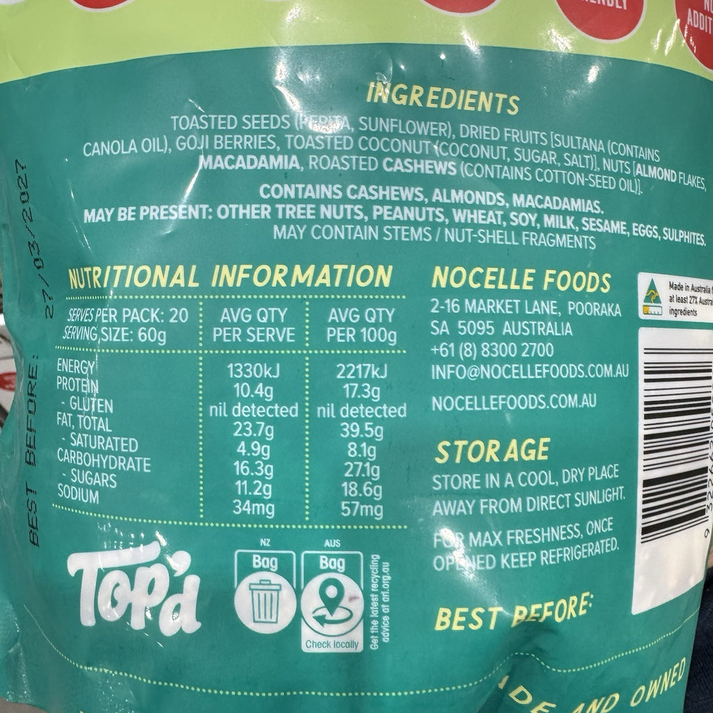 Top’d Granola Topper1.2KG,Grain Fress,Cashews Almond,Macadamias,Sunflower Seeds