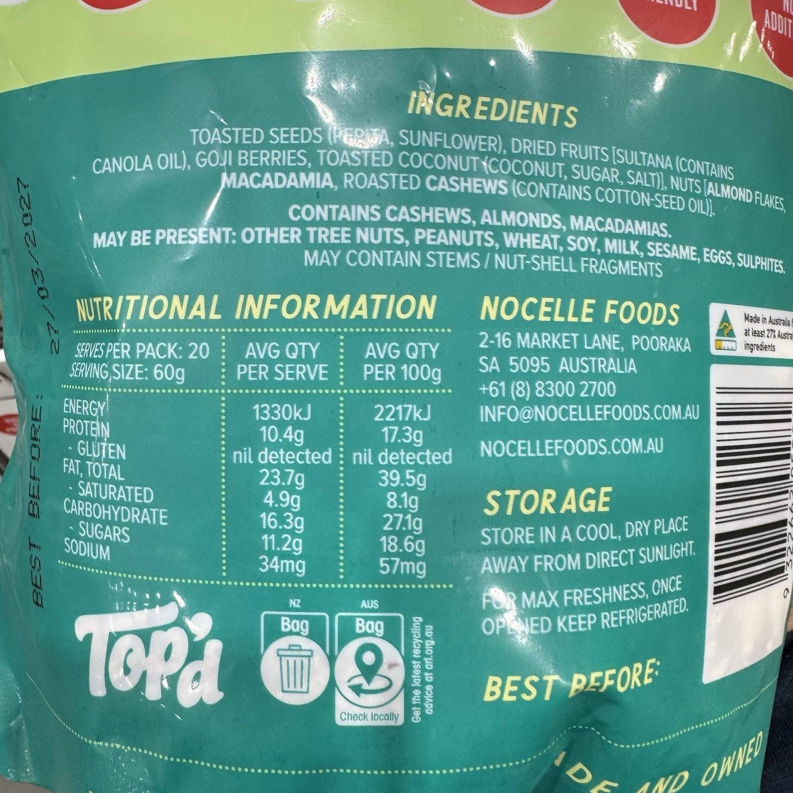 Top’d Granola Topper1.2KG,Grain Fress,Cashews Almond,Macadamias,Sunflower Seeds