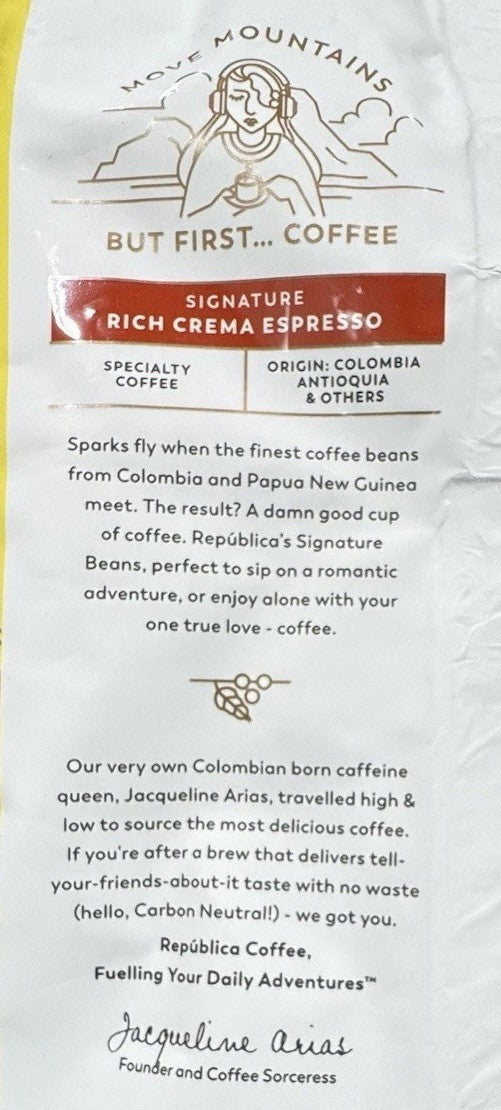 Republica Signature Organic Crema Espresso 1KG, Chocolate & Caramel Coffee Beans