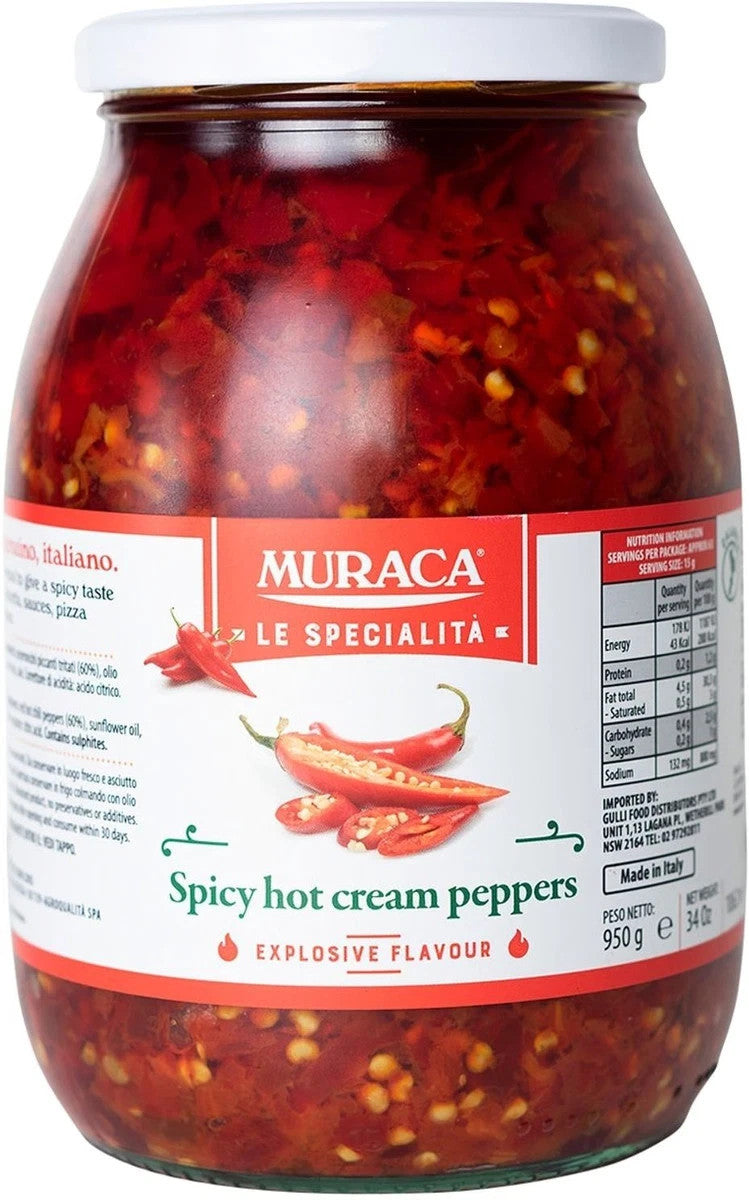 Muraca Spicy Hot Pepper 950g Spicy Hot Cream Peppers Made in Italia